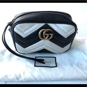 GG Marmont Black/White Matelassé Chevron Mini Bag